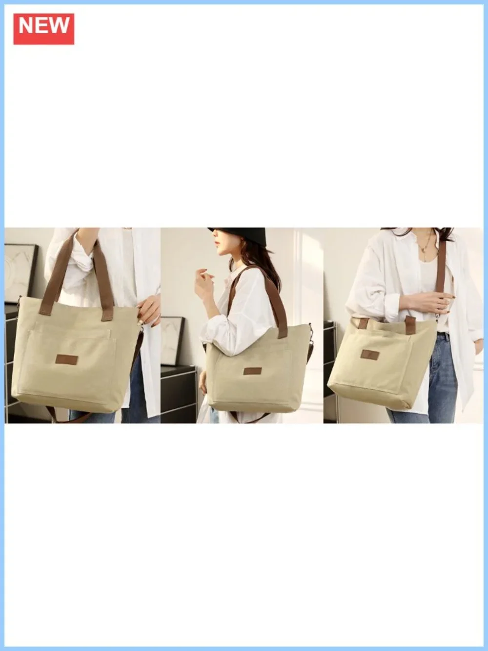 Canvas Tote Bag for Women A4 Handbag with Zipper Shoulder Bag for Shopping